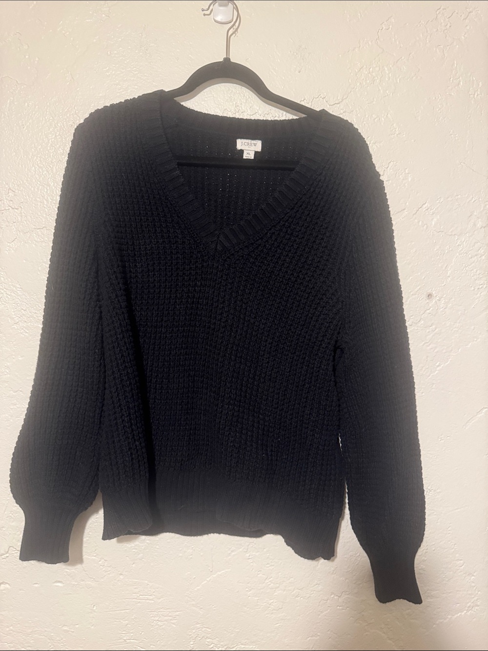 J. Crew Black V-Neck Chunky Knit Sweater